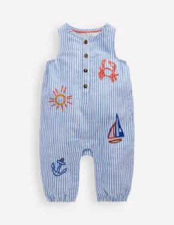 Boden Pantalons & Leggings-Barboteuse boutonnée Broderie océan bleu glacier