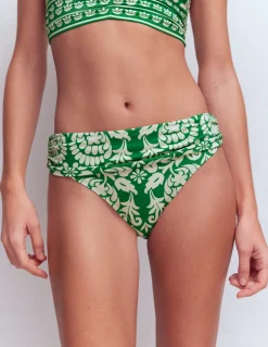 Boden Bikinis|Maillots De Bain-Bas de bikini intemporel à revers Émeraude profond, motif Ornate Floret