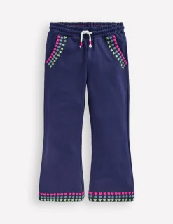 Boden Pantalons-Bas de jogging évasé brodé Broderie bleu marine universitaire