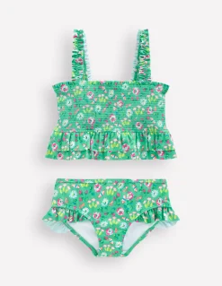 Boden Maillots & Tenues De Plage-Bikini à smocks et basque Fleurs et papillons aigue-marine
