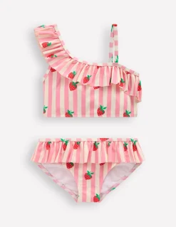Boden Maillots & Tenues De Plage-Bikini asymétrique à volants Rayé fraise rose