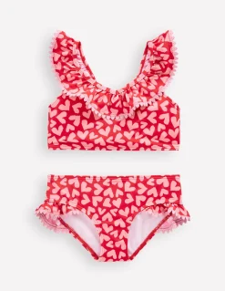 Boden Maillots & Tenues De Plage-Bikini col V à volants Motif Collage Hearts rouge rockabilly