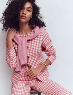 Boden Ensembles Assortis|Manteaux & Vestes-Blazer Hampstead en lin Vichy vieux rose