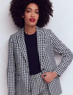 Boden Tenues De Travail|Ensembles Assortis-Blazer Woodbridge en lin Vichy bleu marine et ivoire