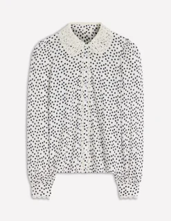 Boden Tops & T-Shirts-Blouse avec col en dentelle Ivoire, pois peints