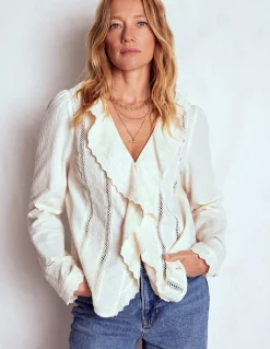 Boden Chemises & Blouses|Tops & T-Shirts-Blouse brodée à volants Ivoire chaud