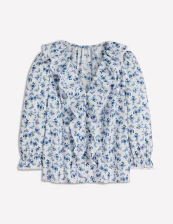 Boden Chemises & Blouses|Tops & T-Shirts-Blouse Eliza à col V et volants Bleu à Fleurs