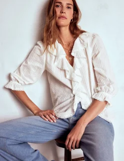 Boden Chemises & Blouses|Tops & T-Shirts-Blouse Eliza à col V et volants Blanc