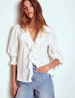 Boden Chemises & Blouses|Tops & T-Shirts-Blouse Eliza à col V et volants Blanc