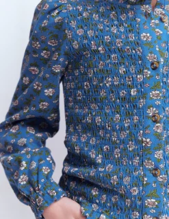 Boden Tops & T-Shirts-Blouse en jersey à smocks Motif Garden Flower Delft