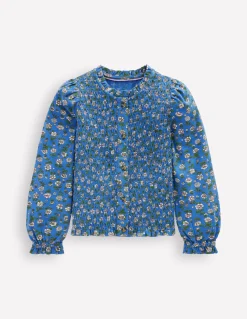 Boden Tops & T-Shirts-Blouse en jersey à smocks Motif Garden Flower Delft