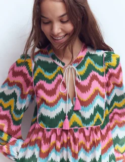 Boden Robes & Combinaisons|Longues-Caftan bohème avec liens au col Multi, vague zigzag