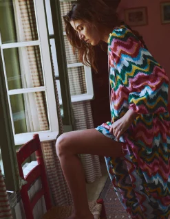 Boden Robes & Combinaisons|Longues-Caftan bohème avec liens au col Multi, vague zigzag