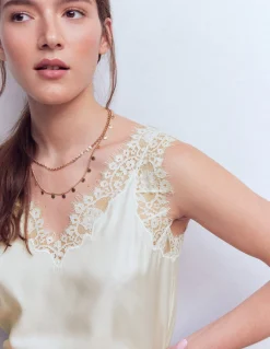 Boden Chemises & Blouses|Tops & T-Shirts-Caraco en soie mélangée à détails en dentelle Ivoire