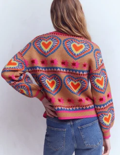 Boden Pulls & Gilets-Cardigan Abi en jacquard Camel chiné, cœurs