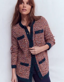 Boden Pulls & Gilets-Cardigan chiné texturé Bleu marine/rouge chiné