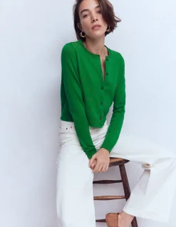 Boden Tenues De Travail|Pulls & Gilets-Cardigan court Emilia en coton Émeraude Intense