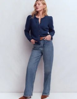 Boden Pulls & Gilets-Cardigan Davina à manches bouffantes Bleu, moucheté