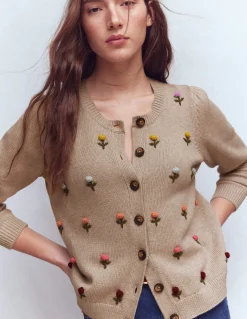 Boden Pulls & Gilets-Cardigan Davina à manches bouffantes Broderie chinchilla