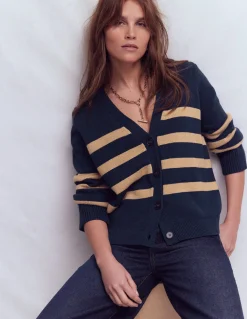 Boden Pulls & Gilets-Cardigan décontracté Lucy en coton Bleu marine/camel chiné