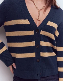 Boden Pulls & Gilets-Cardigan décontracté Lucy en coton Bleu marine/camel chiné