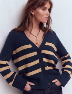 Boden Pulls & Gilets-Cardigan décontracté Lucy en coton Bleu marine/camel chiné