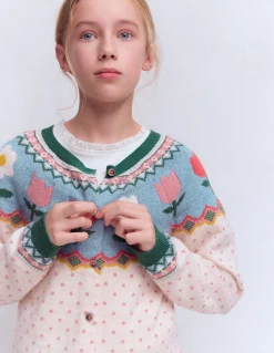 Boden Pulls & Gilets-Cardigan Edie à motif jacquard Motif Spot Flowers écru chiné