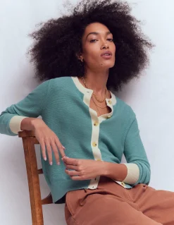 Boden Pulls & Gilets-Cardigan Grace colourblock Bleu jade nuageux