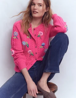 Boden Pulls & Gilets-Cardigan Liv à torsades et broderie Rose pivoine