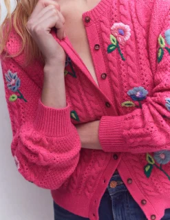 Boden Pulls & Gilets-Cardigan Liv à torsades et broderie Rose pivoine