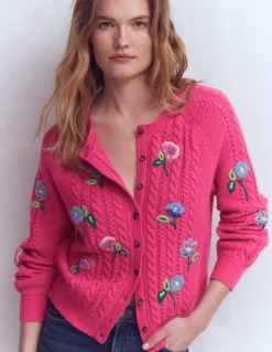 Boden Pulls & Gilets-Cardigan Liv à torsades et broderie Rose pivoine