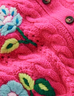 Boden Pulls & Gilets-Cardigan Liv à torsades et broderie Rose pivoine