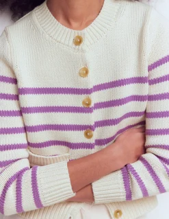 Boden Pulls & Gilets-Cardigan Lucy en coton épais Ivoire chaud/violet mûrier