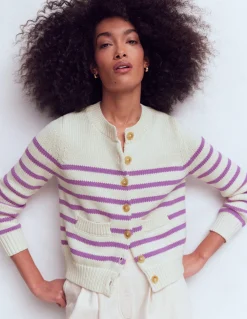 Boden Pulls & Gilets-Cardigan Lucy en coton épais Ivoire chaud/violet mûrier