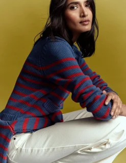 Boden Pulls & Gilets-Cardigan Lucy en coton épais Rayé bleu marine doux et rouge