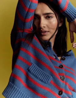 Boden Pulls & Gilets-Cardigan Lucy en coton épais Rayé bleu marine doux et rouge