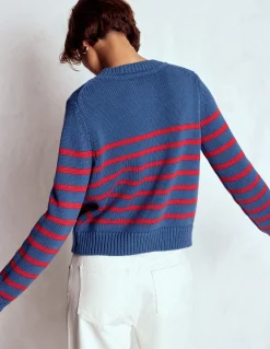 Boden Pulls & Gilets-Cardigan Lucy en coton épais Rayé bleu marine doux et rouge