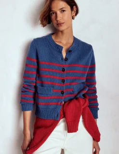 Boden Pulls & Gilets-Cardigan Lucy en coton épais Rayé bleu marine doux et rouge