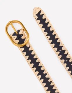 Boden Ceintures-Ceinture intemporelle au point roulé Black/Ivory Stripe