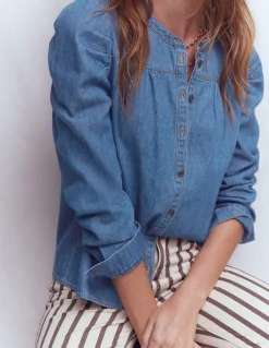Boden Chemises & Blouses|Tops & T-Shirts-Chemise à manches gigot en jean Bleu Moyen