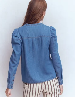 Boden Chemises & Blouses|Tops & T-Shirts-Chemise à manches gigot en jean Bleu Moyen