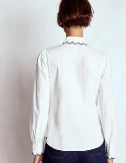 Boden Chemises & Blouses|Tops & T-Shirts-Chemise brodée en coton Blanc, broderie bleu marine