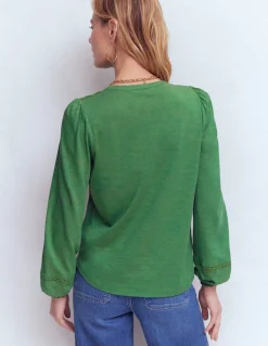 Boden Tops & T-Shirts-Chemise brodée en jersey Vert Saule