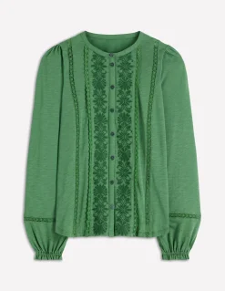 Boden Tops & T-Shirts-Chemise brodée en jersey Vert Saule