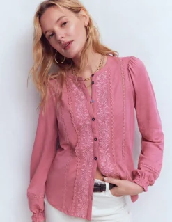 Boden Tops & T-Shirts-Chemise brodée en jersey Bruyère rose