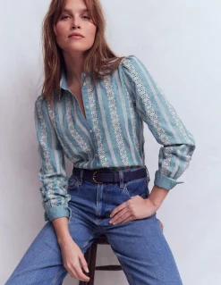 Boden Chemises & Blouses|Tops & T-Shirts-Chemise Cara en jean Broderie anglaise