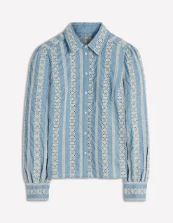 Boden Chemises & Blouses|Tops & T-Shirts-Chemise Cara en jean Broderie anglaise