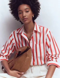 Boden Tenues De Travail|Chemises & Blouses-Chemise décontractée Sadie en coton Rayé Ivoire et Salsa