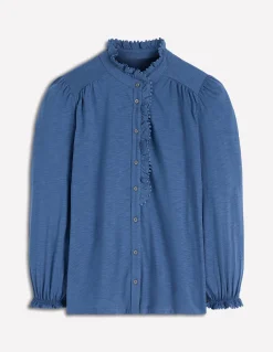 Boden Tops & T-Shirts-Chemise Emily à volants et pompons Bleu denim