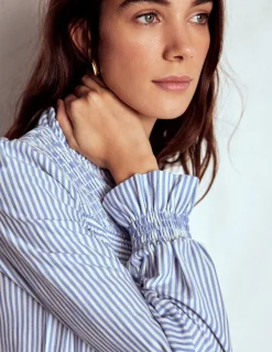 Boden Tops & T-Shirts-Chemise en jersey avec empiècement à smocks Rayé bleu éternel et ivoire